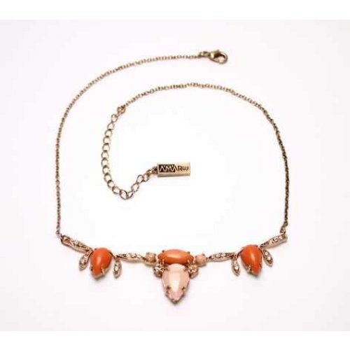 Handmade Necklace of Semi-precious Stones, Art Deco Pink and Orange  Amaro