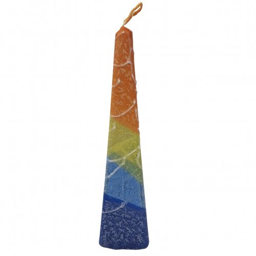 Handmade Pyramid Havdalah Candle, Blue, Yellow and Orange - Galilee Style