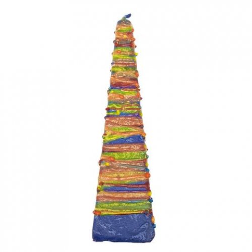 Handmade Pyramid Havdalah Candle, Blue with Colorful Wax Threads - Galilee Style