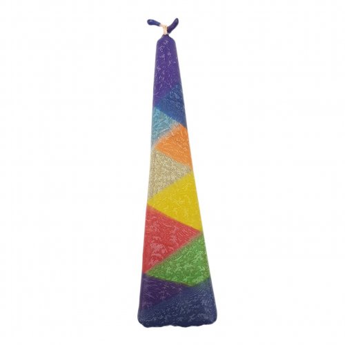 Handmade Pyramid Havdalah Candle, Multicolor Triangles - Galilee Style