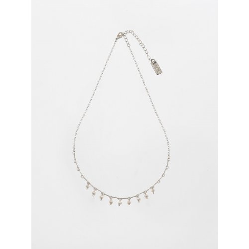 Handmade Rhodium Plated Chain with Delicate Pearl Ball Pendants - Amaro