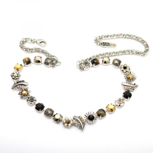 Handmade Silver Necklace, Black and Gold Flowers, From the Silver Collection - Amaro