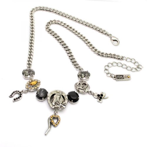 Handmade Silver Necklace with Lucky Charm Pendants, From Silver Collection - Amaro