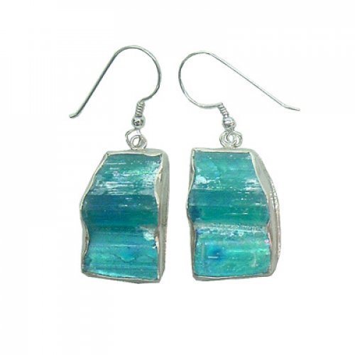 Handmade Sterling Silver Drop Earring with Roman Glass as Sea Waves - Michal Kirat