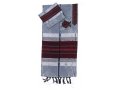 Handwoven Gray Silk Prayer Shawl Tallit Set with Maroon Stripes - Gabrieli