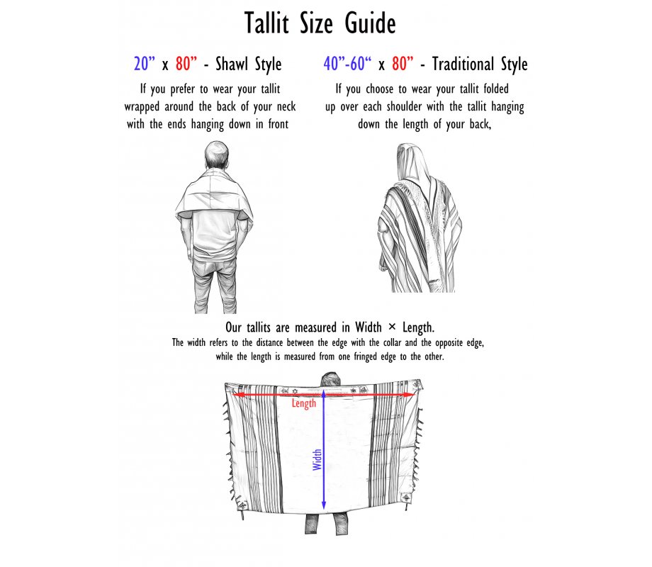 Handwoven Silk Prayer Shawl Tallit Set, Teal Blue and Silver Stripes - Gabrieli