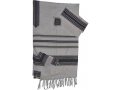 Handwoven White Silk Prayer Shawl Set with Blue and Gold Stripes - Gabrieli