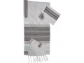 Handwoven White Silk Tallit Set with Black and Gold Stripes-Gabrieli