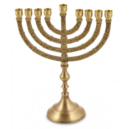 Hanukkah Menorah, Gold Branches with Engravings, for Candles - 10 Inches