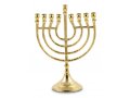 Hanukkah Menorah of Gold Metal, Image of Lyre, Use with Candles - 9 Inches