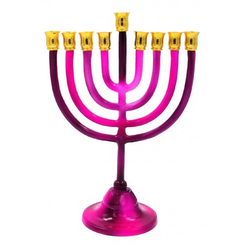 Hanukkah Menorah on Stem, Fuchsia Shades - For Candles