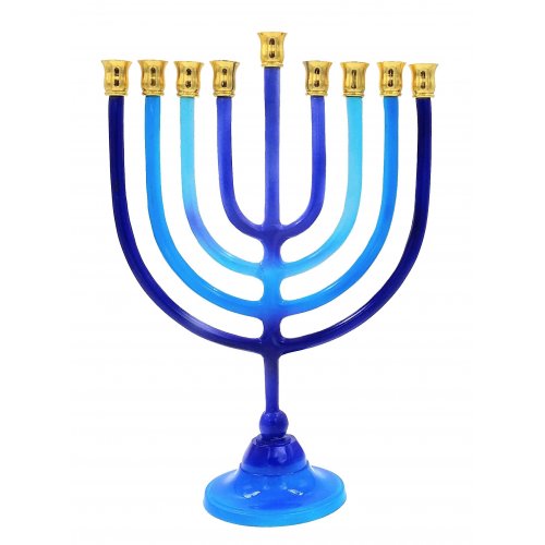 Hanukkah Menorah on Stem, Shades of Blue - For Candles