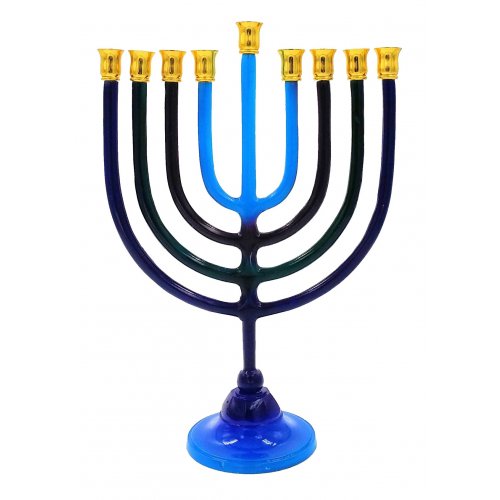 Hanukkah Menorah on Stem, Shades of Blue and Purple - For Candles