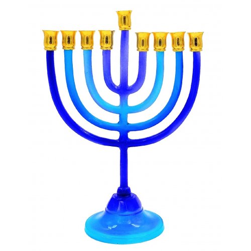 Hanukkah Menorah on Stem, Various Blue Shades - For Candles