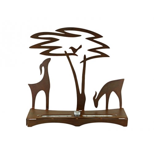 Hanukkah Menorah with Acacia Tree Deer and Bird, Rust Color - Shraga Landesman