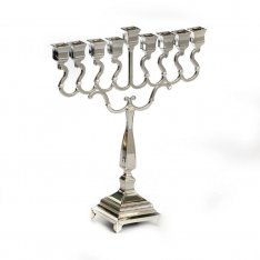 Hanukkah Menorah with Square Design and Swirls, Silver Plated - 22 cm Height