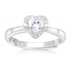 Heart Shaped Center Piece Adorned with Zirconim on sterling Siilver Adjustable Ring