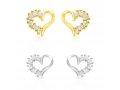 Heart Shaped Sterling Silver Stud Earrings, Zircons - Option: Silver or Gold Plate