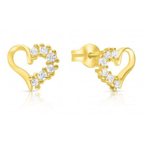 Heart Shaped Sterling Silver Stud Earrings, Zircons - Option: Silver or Gold Plate