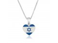 Heart-Shaped Pendant on Sterling Silver Necklace  Blue and White Israeli Flag Image