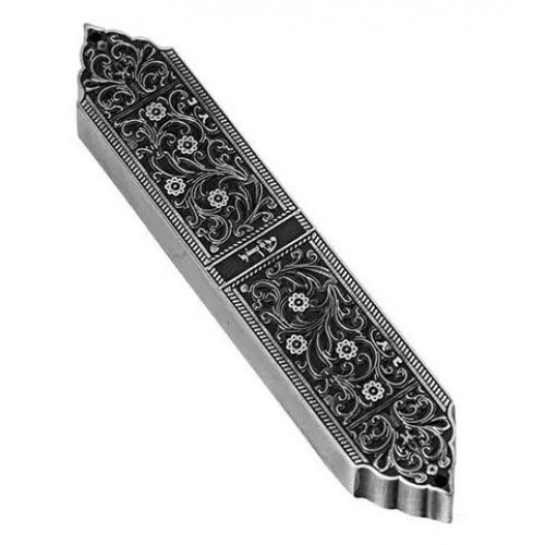 Israel Museum Pewter Artistic Mezuzah Case from Marrakesh Menorah Design