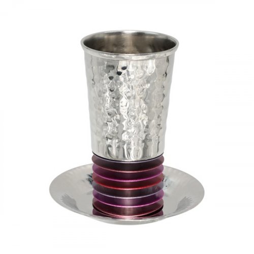 Kiddush Cup Set with Hammered with Stacked Discs, Maroon - Yair Emanuel