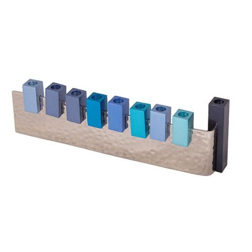 L-Shaped Hanukkah Menorah Cube Candle-holders, Shades of Blue - Yair Emanuel