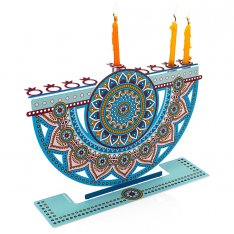 Laser Cut Chanukah Menorah with Colorful Mandala - Dorit Judaica