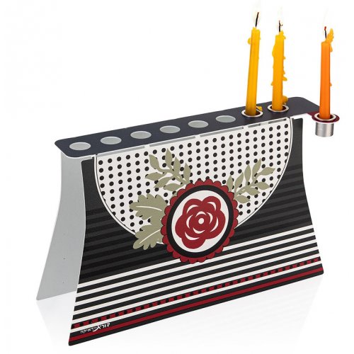 Laser Cut Standing Chanukah Menorah with Vibrant Floral Design - Dorit Judaica