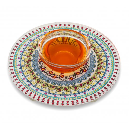 Lucite Honey Dish with Pomegranate Mandala Design - Dorit Judaica