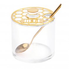 Lucite Rosh Hashanah Honey Dish with Spoon - Honeycomb Design
