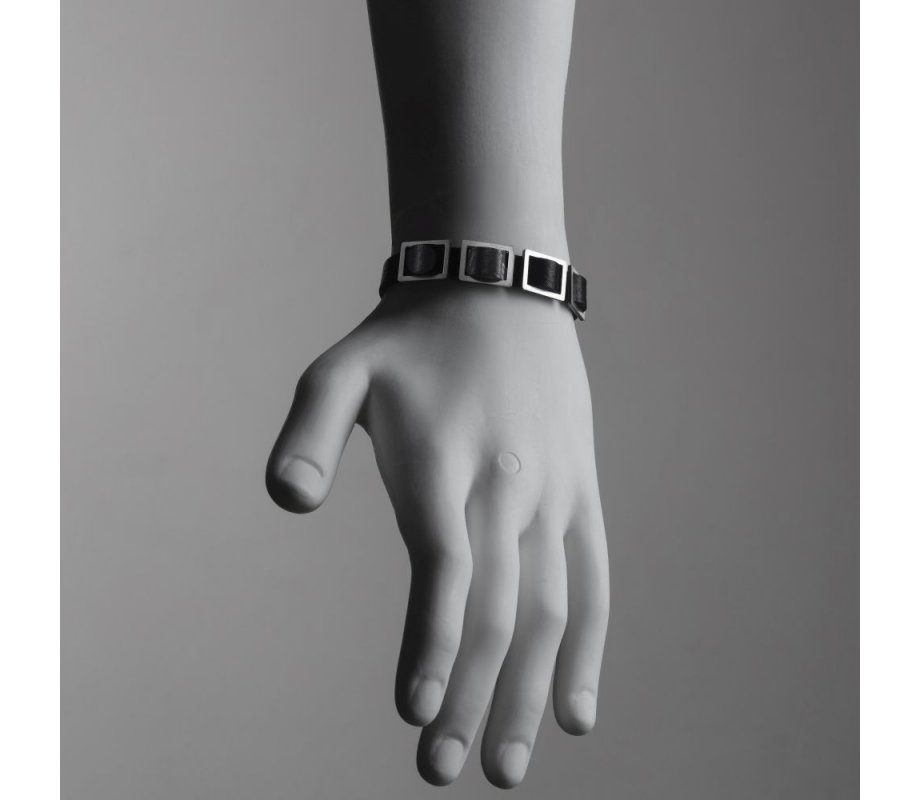 Man's Bracelet, Black Leather with Four Rectangle Elements – Adi Sidler