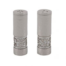 Matt and Hammered Salt and Pepper Shaker with Pomegranate Band, Silver - Yair Emanuel