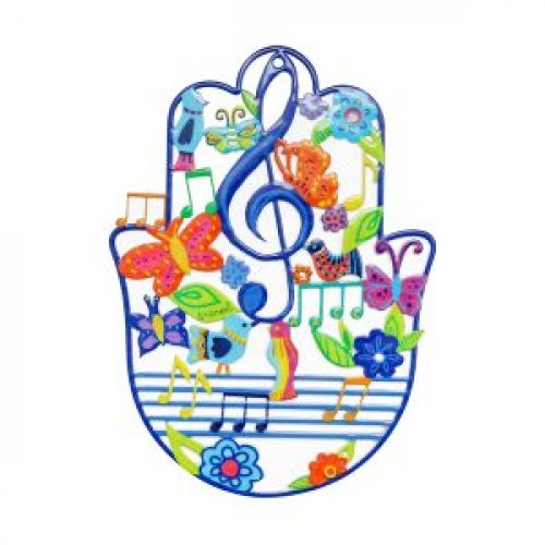 Medium Hand Painted Hamsa Wall Decoration, Musical Notes - Yair Emanuel