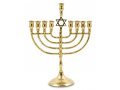 Metal Gold Chanukah Menorah and Star of David, For Candles - 10 Inches