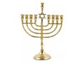 Metal Gold Chanukah Menorah and Star of David, For Candles - 10 Inches