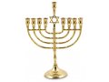 Metal Gold Chanukah Menorah and Star of David, For Candles - 10 Inches