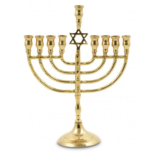 Metal Gold Chanukah Menorah and Star of David, For Candles - 10 Inches