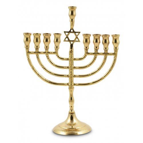 Metal Gold Chanukah Menorah and Star of David, For Candles - 10 Inches