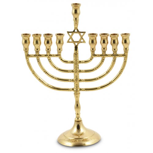 Metal Gold Chanukah Menorah and Star of David, For Candles - 10 Inches