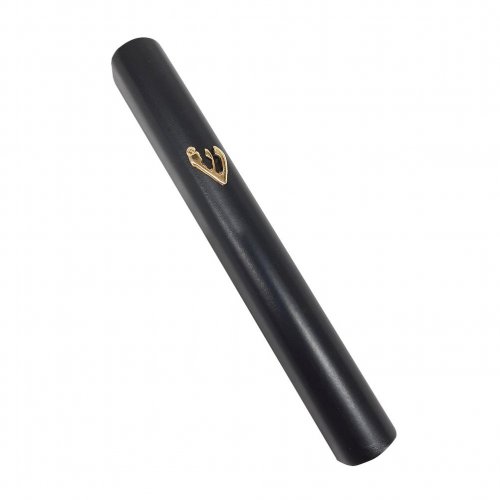 Mezuzah Case of Black Wood with Shin Letter of 24K Gold Plate