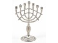 Mini Decorative 7 Branch Menorah with Fish Symbol, Silver - 4