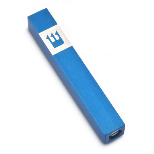 Mini Mezuzah Case with Shin Crown Design, Blue - Adi Sidler