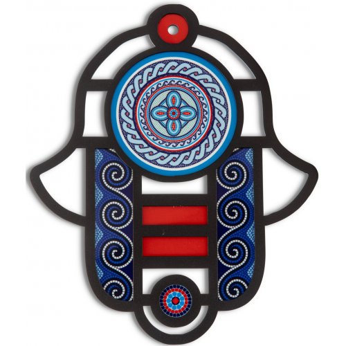 Modern Wall Hamsa in Stained Glass Art, Colorful with Mandala Eye - Dorit Judaica