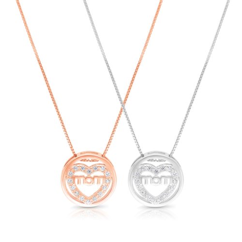 Mom Pendant on .925 Sterling Silver Necklace - Option: Silver or Rose Gold Plate