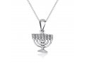 Necklace of Sterling Silver with 7-Branch Temple Menorah Image as Pendant