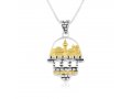 Necklace of Sterling Silver with Hamsa Pendant and Gold Plated Jerusalem Images