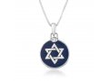 Necklace with Circular Enamel-Plated Pendant Set with Silver Star of David