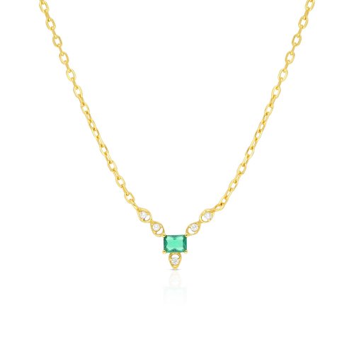 Necklace with Green and White Zircons Pendant  Choose Plated Yellow or Rose Gold