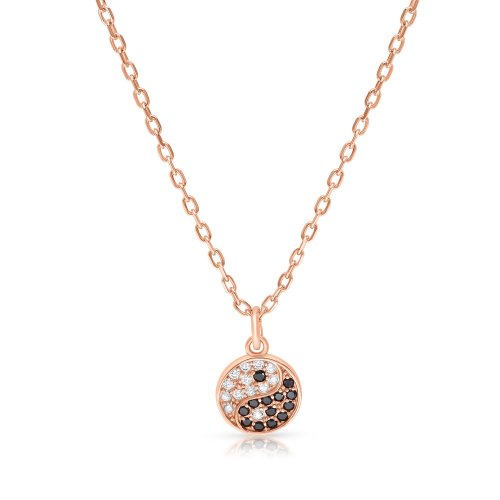 Necklace with Ying Yang Zircon Pendant  In Sterling Silver, Yellow Gold or Rose Gold